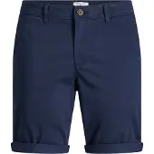 Jack & Jones Chinoshorts "BOWIE SHORTS", Herren, Gr. M, N-Gr, blau (navy), Web, Obermaterial: 98% Baumwolle, 2% Elasthan, regular fit kurz, Hosen Chinoshorts, mit Aufschlag