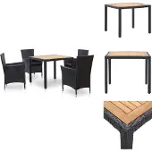 vidaXL 5-tlg. Garten-Essgruppe mit Kissen Poly Rattan Schwarz - Gartenmöbel-Sets