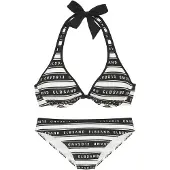 Elbsand Bügel-Bikini "Zone", Damen, Gr. 38, Cup C, schwarz-weiß (weiß, schwarz), Recycling-Polyamid, gestreift, Bikini-Sets Bügel-Bikini, mit kontrastfarbenen Streifen und Schriftzügen