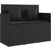 The Living Store Gartenbank mit Kissen Schwarz Poly Rattan