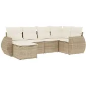 The Living Store 6-tlg. Garten-Sofagarnitur mit Kissen Beige Poly Rattan