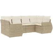 The Living Store 6-tlg. Garten-Sofagarnitur mit Kissen Beige Poly Rattan