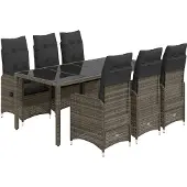 vidaXL 7-tlg. Garten-Bistro-Set mit Kissen Grau Poly Rattan