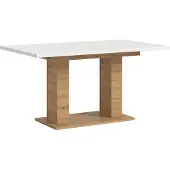 Ebuy24 Motion Esstisch Doppelsäulenfuß 90x150/190cm inkl. 1 Einlegeplatte weiß, Eiche Nachbildung.