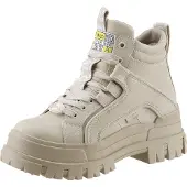 Buffalo Schnürboots "ASPHA NC MID", Damen, Gr. 36, beige (beigefarben), Lederimitat, Schuhe Schnürboots, Schnürstiefelette, High Top Sneaker mit weicher Schaftrandpolsterung
