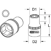 Ks Tools 911.3419, Buchse, 3/4", Metrisch, 2 Kopf/Köpfe, 30,36 mm, Chrom-Vanadium-Stahl