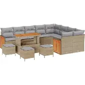 vidaXL Gartensofa-set 14 Stk. 10-Sitzanzahl Beige und Hellgrau