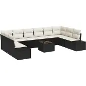 vidaXL Gartensofa-set 10 Stk. 9-Sitzanzahl Schwarz und Creme