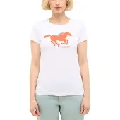 Mustang Kurzarmshirt "Damen Style Loa", Damen, Gr. XL, weiß, Jersey, 100% Baumwolle, Rundhals, Shirts Kurzarmshirt