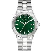 Bulova Automatikuhr , silber (silberfarben, grün, grün), Armbanduhren, Herren, silberfarben, Automatikuhr, Armbanduhr, Herrenuhr, Mechanische Uhr, Edelstahlarmband, analog, Tag
