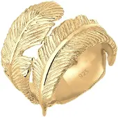 Elli Silberring "Ring Offen mit Feder Design 925 Silber", gold, Fingerringe, Damen, Silber 925 (Sterlingsilber), Silberring