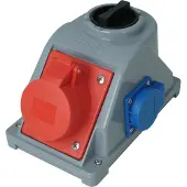 Kopp 107000000 CEE-Kombi-Wandsteckdose mit Klappdeckel: CEE-Steckdose (5p, 16A, 400V, 6h) + Schutzkontaktsteckdose mit Schalter (16A, 250V)