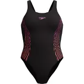 Speedo Badeanzug , Damen, Gr. 34, N-Gr, schwarz (schwarz, lila), Obermaterial: 100% Polyester, Badeanzüge Badeanzug, schnelltrocknendes Endurance+ Material, hohe Chlorbeständigkeit