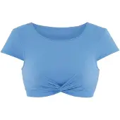 LASCANA Crop-Bikini-Top ACTIVE "Oceana", Damen, Gr. 38, Cup A/B, blau (hellblau), Recycling-Polyamid, Bikini-Oberteile Crop-Bikini-Top, mit modischer Knotenoptik
