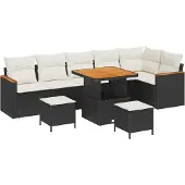 vidaXL Gartensofa-set 9 stk. 6-Sitzanzahl Schwarz Poly Rattan