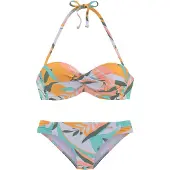 Sunseeker Bügel-Bandeau-Bikini "Allis", Damen, Gr. 36, Cup C, gelb (weiß, gelb), Microfaser, Microfaser, bedruckt, Bikini-Sets Bügel-Bandeau-Bikini, mit Blätterdruck