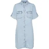 Vero Moda Jeanskleid "VMJENNIE SS SHORT DENIM DRESS NOOS", Damen, Gr. XL, N-Gr, Kurzarm, Denim/Jeans, blau (light blau denim), Denim/Jeans, Obermaterial: 90% Baumwolle, 10% Viskose, Kleider Jeanskleid