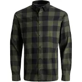 Jack & Jones Langarmhemd "JJEGINGHAM TWILL SHIRT L/S NOOS", Herren, Gr. XXL, N-Gr, schwarz (olivgrün, schwarz), Web, Obermaterial: 100% Baumwolle, kariert, slim fit, Rundhals, Hemden Langarmhemd