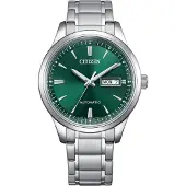 Citizen Automatikuhr "NY4058-79XC", silber (silberfarben, grün, grün), Armbanduhren, Herren, silberfarben, Automatikuhr, Armbanduhr, Herrenuhr, Mechanische Uhr, Edelstahlarmband, analog, Tag
