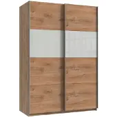 Wimex Schwebetürenschrank "Bramfeld Kleiderschrank", braun (plankeneiche, absetzung weißglas), B:135cm H:198cm T:64cm, Schränke, Schwebetürenschrank, mit Glaselementen und zusätzlichen Einlegeböden