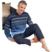 Hajo Schlafanzug , Herren, Gr. 22/23, blau (marine, geringelt), 62% Baumwolle, 38% Polyester, Homewear-Sets Schlafanzug