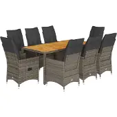 vidaXL 9-tlg. Garten-Essgruppe mit Kissen Grau Poly Rattan
