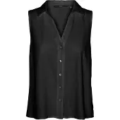 Vero Moda Blusentop "VMMYMILO SL V-NECK SHIRT WVN GA", Damen, Gr. S, schwarz, Web, Obermaterial: 55% Viskose, 45% Leinen, unifarben, regular fit normal, V-Ausschnitt, Blusen Blusentop, mit Leinen