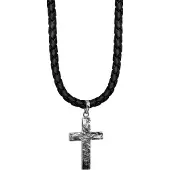 KUZZOI Halskette Männerkette Kreuz Oxidiert Leder 925 Silber Kuzzoi Silber
