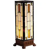 Clayre & Eef Tiffany Tischlampe 12x12x35 cm Beige Braun Glas