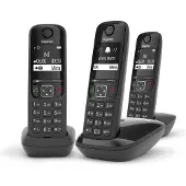Gigaset AS690 Trio, Analoges/DECT-Telefon, Kabelloses Mobilteil, Freisprecheinrichtung, 100 Eintragungen, Schwarz