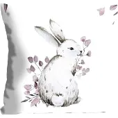 Queence Dekokissen "Emil", lila (weiß, lila, bedruckt), B:40cm L:40cm, Polyester, Dekokissen_Sitzkissen_Kissenhüllen, Dekokissen, mit einem Hasen mit Blättern