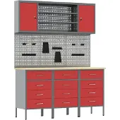 vidaXL Werkbank mit Schubladen 7 pcs Rot Ingenieure Holz und Stahl