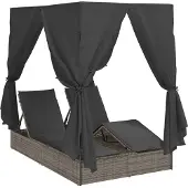vidaXL Doppelte Sonnenliege Grau Poly-Rattan