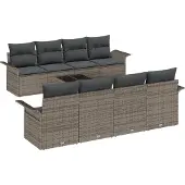vidaXL Gartensofa-set 9 stk. Grau Poly-Rattan