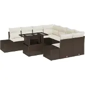 vidaXL Gartensofa-set 9 stk. Braun und Creme Poly-Rattan