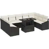 vidaXL Garten-Sofa-Set 10 stk. Schwarz und Creme