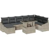 vidaXL Sofa Set 9 stk. Hellgrau Poly-Rattan
