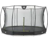 Exit Silhouette Bodentrampolin rund ø427 cm mit Sicherheitsnetz zum Eingraben im Garten, für Kinder, inklusive Bodenanker, schwarz