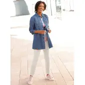 Casual Looks Longbluse , Damen, Gr. 36, blau (blau, bleached), 100% Baumwolle, unifarben, Blusen Longbluse