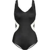 Triumph Badeanzug "Summer Allure OP", Damen, Gr. 40, Cup E, weiß (weiß, schwarz combination), Microfaser, Obermaterial: 77% Polyamid, 23% Elasthan, Badeanzüge Badeanzug, V-Ausschnitt, moderner Druck