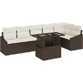 vidaXL Gartensofa-set 7 stk. Braun und Creme Poly-Rattan