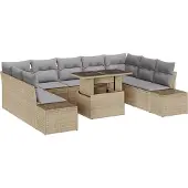 vidaXL Gartensofa-set 10 stk. Beige und Hellgrau Poly-Rattan