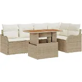 vidaXL Gartensofa-set 6 stk. 5-Sitzanzahl Beige und Creme Poly-Rattan