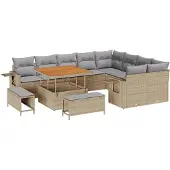 vidaXL Gartensofa-set 12 Stk. 11-Sitzanzahl Beige und Hellgrau