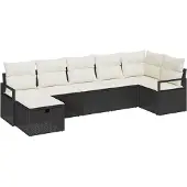vidaXL Sofa Set 7 stk. Schwarz und Creme Poly-Rattan