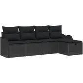 vidaXL Gartensofa-set 5 Stk. 4-Sitzanzahl Schwarz Poly-Rattan