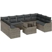 vidaXL Gartensofa-set 10 stk. 9-Sitzanzahl Grau Poly Rattan