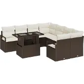 vidaXL Gartensofa-set 9 stk. 8-Sitzanzahl Braun und Creme Poly-Rattan