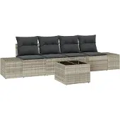 vidaXL Sofa Set 5 stk. Hellgrau [Synthetisch]: Poly Rattan