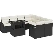 vidaXL Gartensofa-set 9 Stk. 8-Sitzanzahl Schwarz Polyrattan
